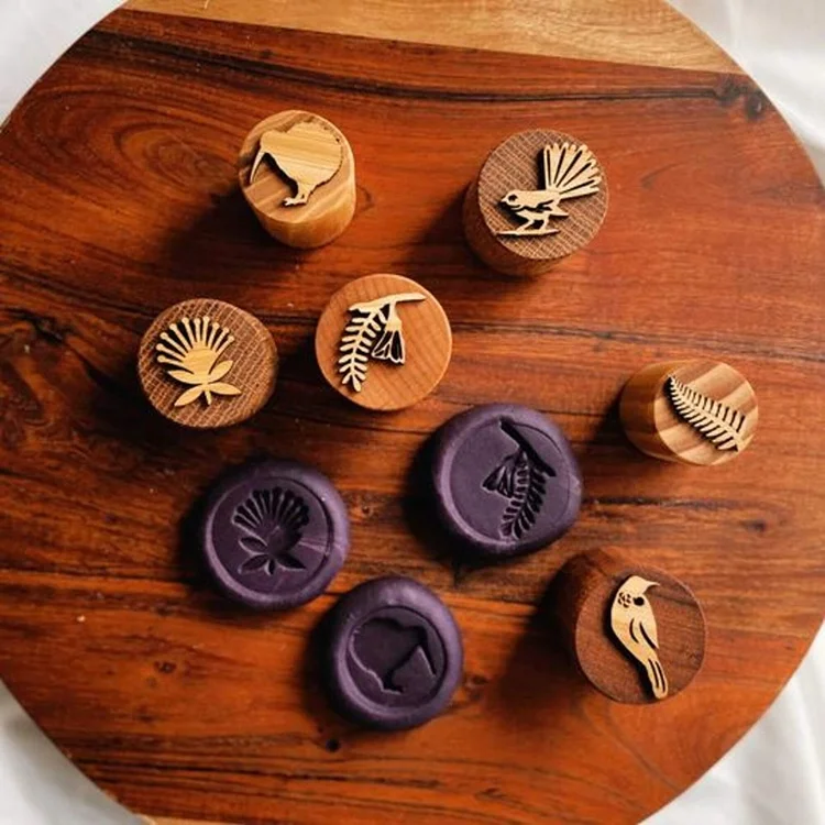Customize Waldorf Wooden Embossed Patterned Stamp Playdough Toys Handmade Wooden Stamps
