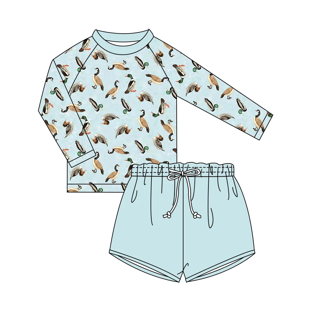 Quick Dry Dinosaurs Long Sleeve Kids Children Swimsuit Boardshorts 2 Pieces Set Baby Toddler Boys Swimwear