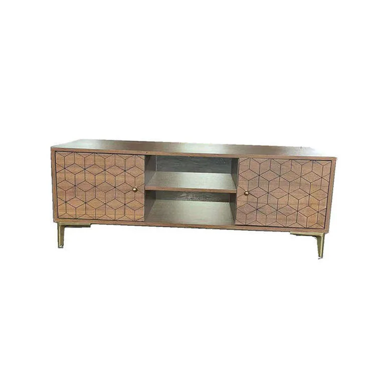 Metal feet tv cabinet modern with silk print doors living room furniture with storage cabinet