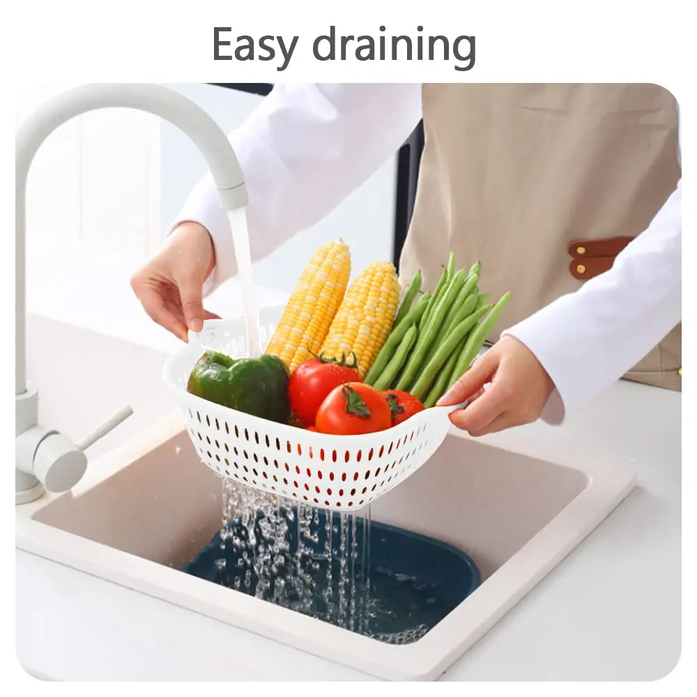 Kitchen Plastic PP double layer rotatable drain basket vegetable & fruit storage box washing basket