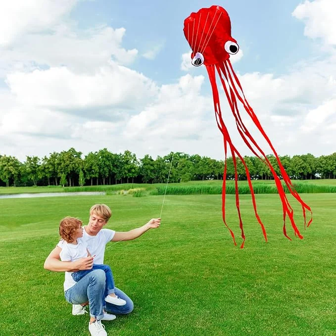 Large Octopus Kite 3D Kite with Long Tail for Outdoor Colorful Beach Flying Kites for Kids Easy to Fly