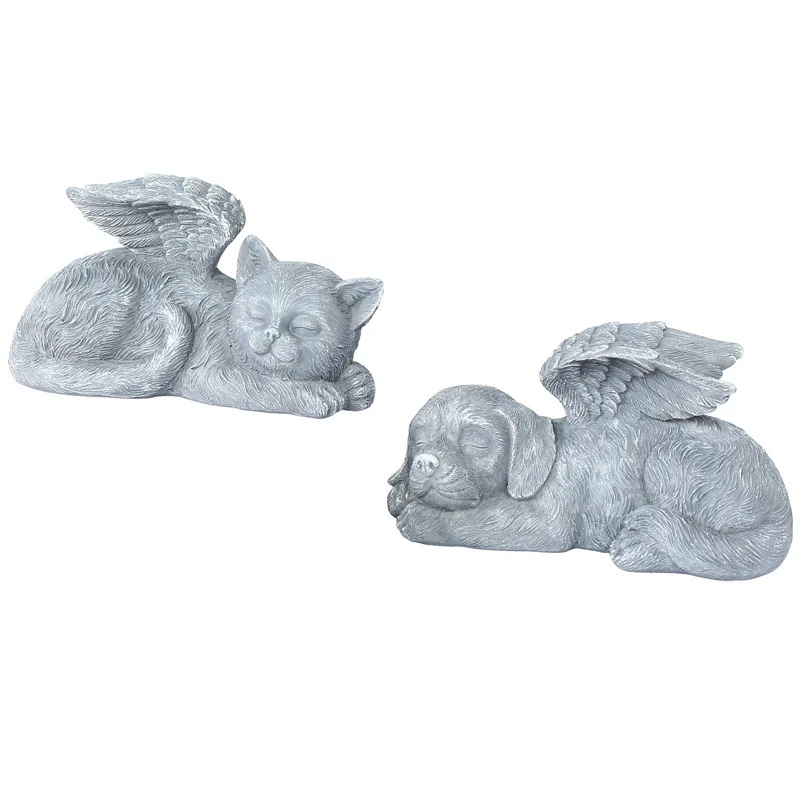 Полимерные поделки оптовая продажа индивидуальная фигурка Bask Sun Angel Dog and Cat садовое украшение предметы интерьера