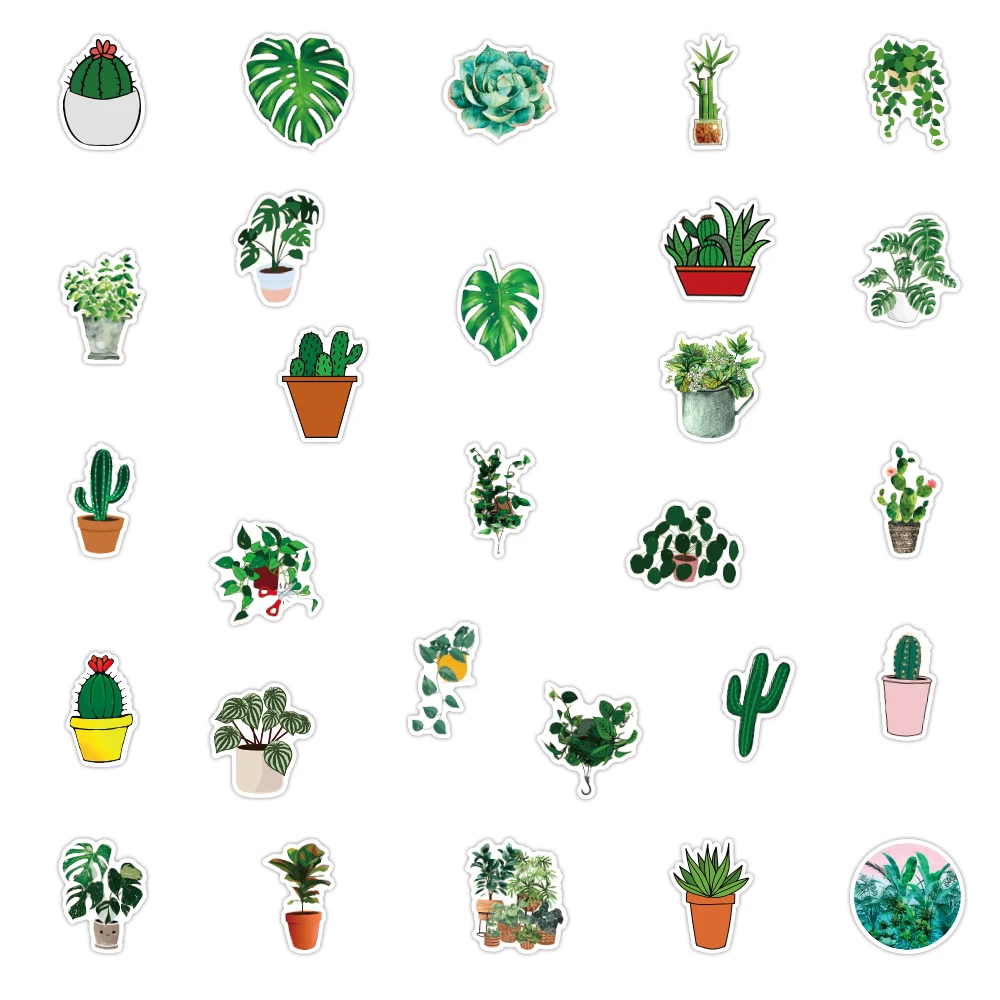 50pcs Cartoon Graffiti Plant Stickers for Notebook Water Cup Decal Laptop Home Decoration  PVC Sticker Custom