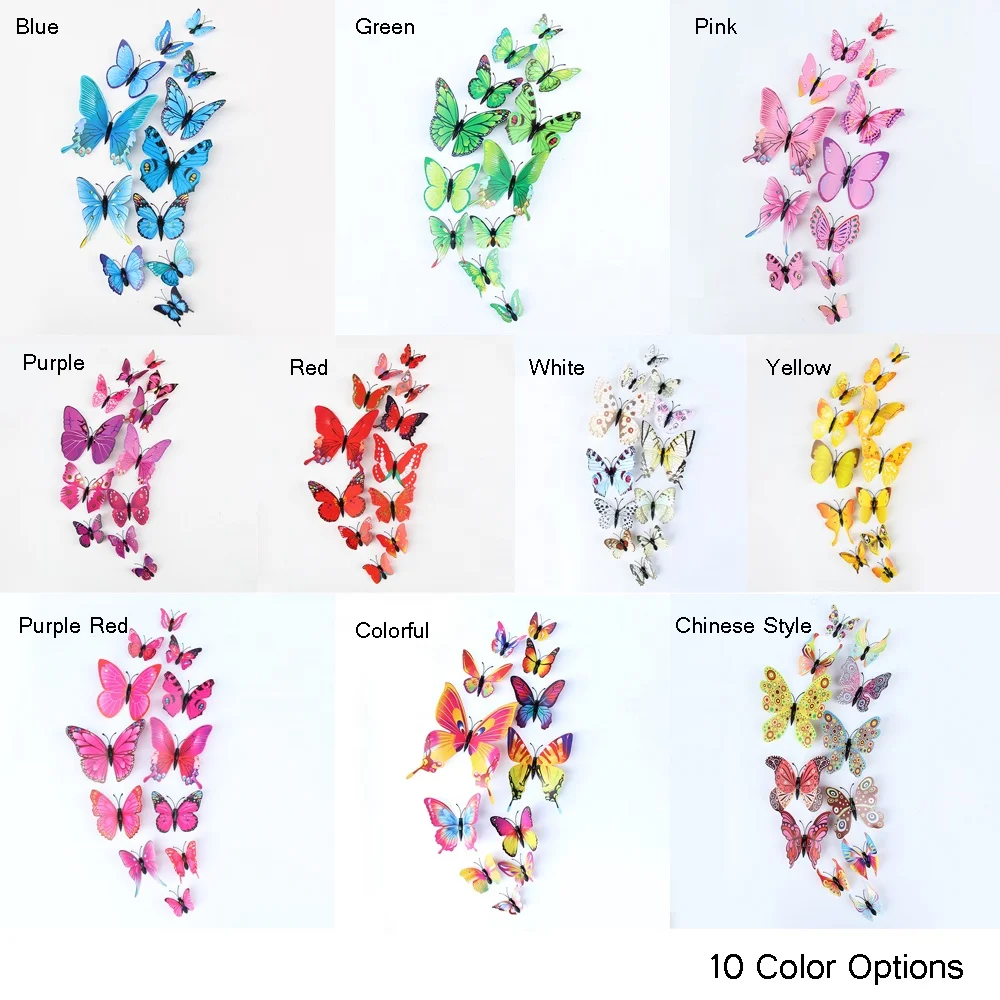12 Pcs/Pack PVC 3D Butterfly Decoration Wall Sticker Set For Wedding Party Home Decoration Supplies