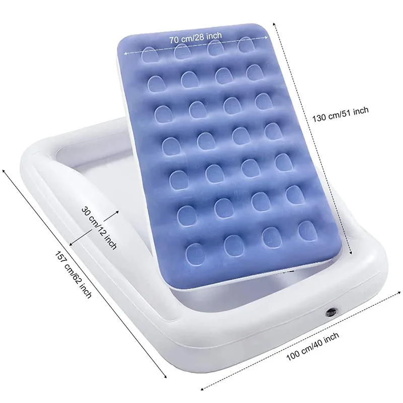 Inflatable Kids Travel Bed Toddler Air Mattress Set - Portable Blow Up Mattress Sleeping Bed Cot with Security Bed Rails and Ele