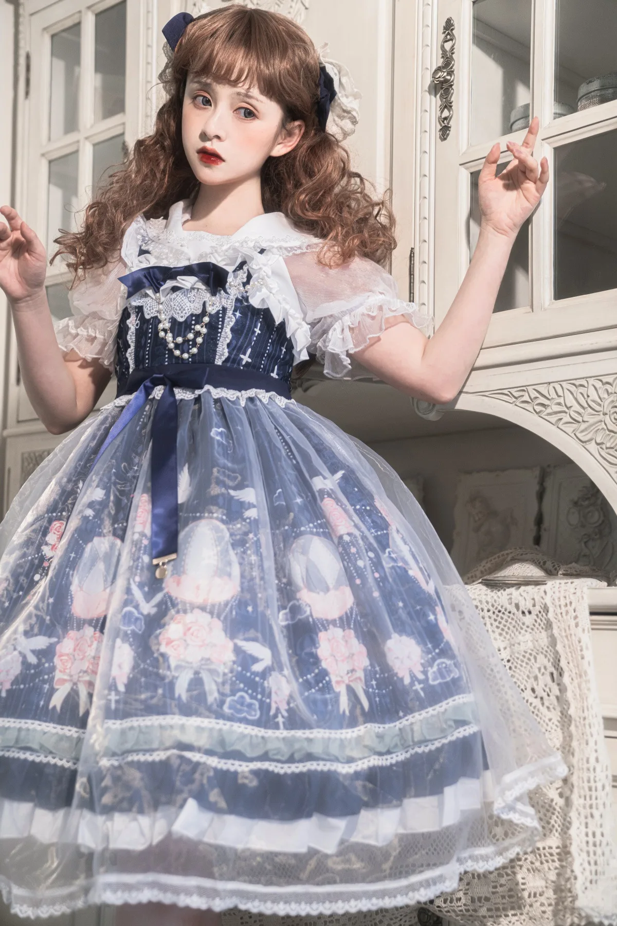 Fairy tale printing ruffle bow tie lolita dress gothic costume JSK lolita dresses macys casual long dress