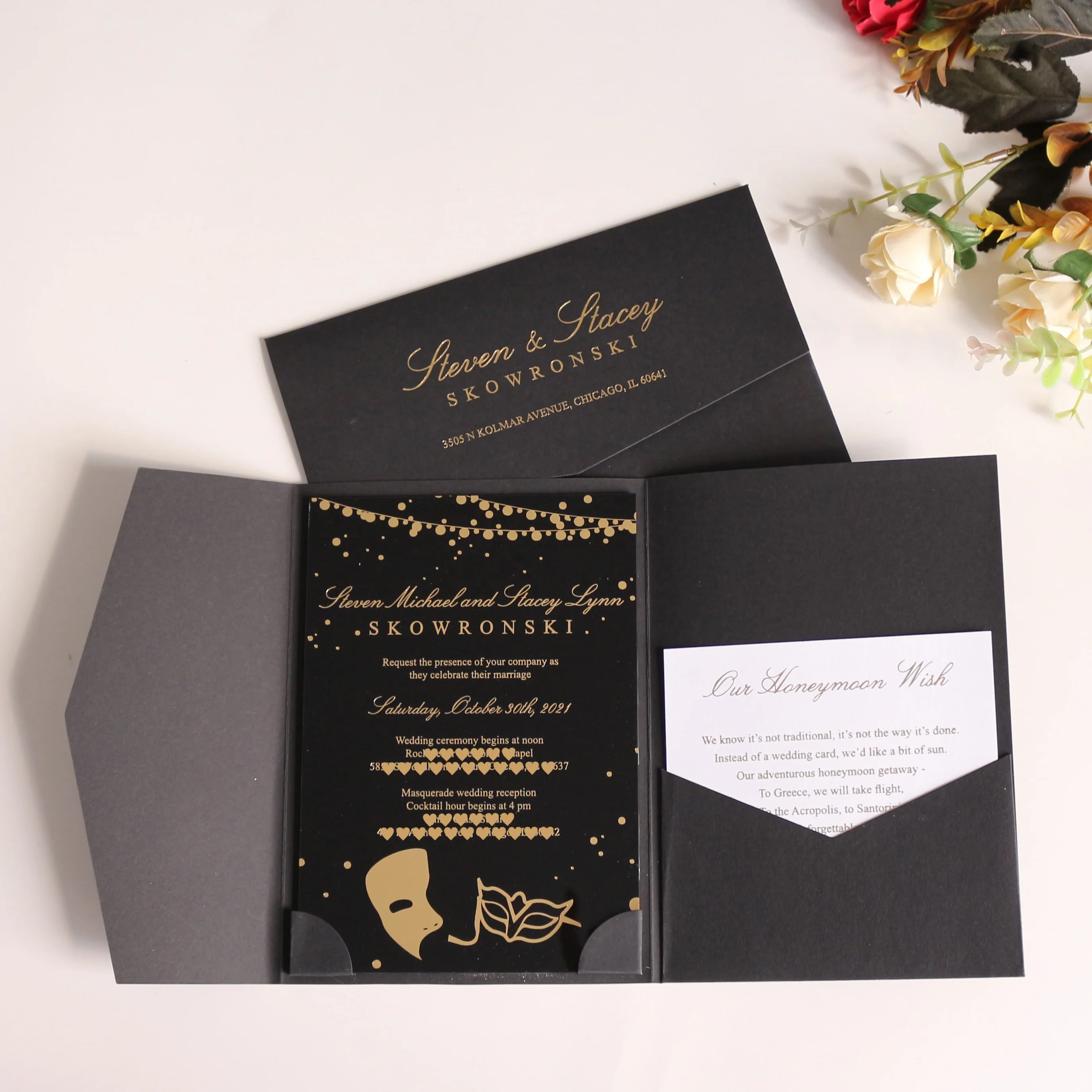 Wholesale Elegant Simple Black Acrylic Invitation Cards With Gold Foil Blank Ribbon Luxury Acrylic Birthday Wedding Invitations