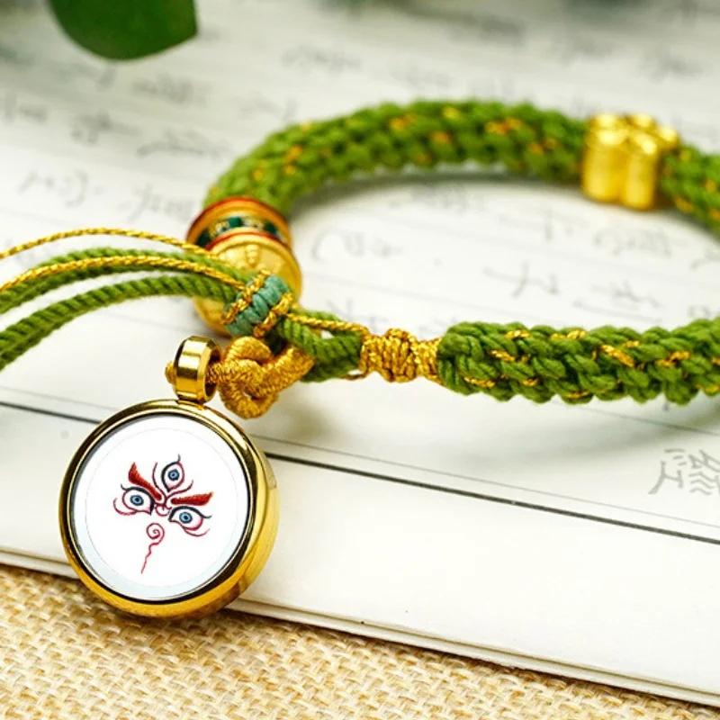 Wholesale Customizable Chinese Buddhist Art Bracelet Hand-Braided Leather Rope Colorful Pattern to Convey Luck and Fortune