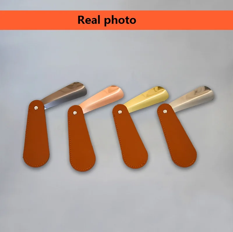 Flexible Cowhide Stainless Steel Shoehorn Easy To Wear Metal Real Leather Shoe Horn