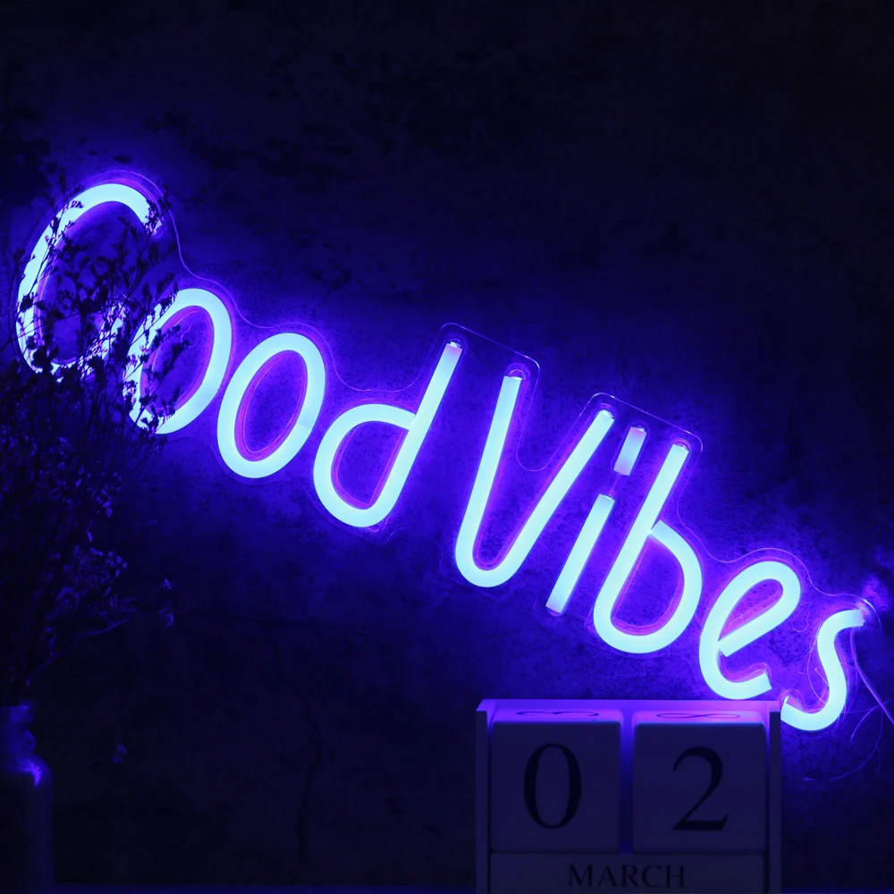 LED NEON Sign Good vibes, Wall Hanging Neon Lamp USB Powered, Neon Light Sign Wedding Christmas Birthday Party Home Gift decorative neon sign light night