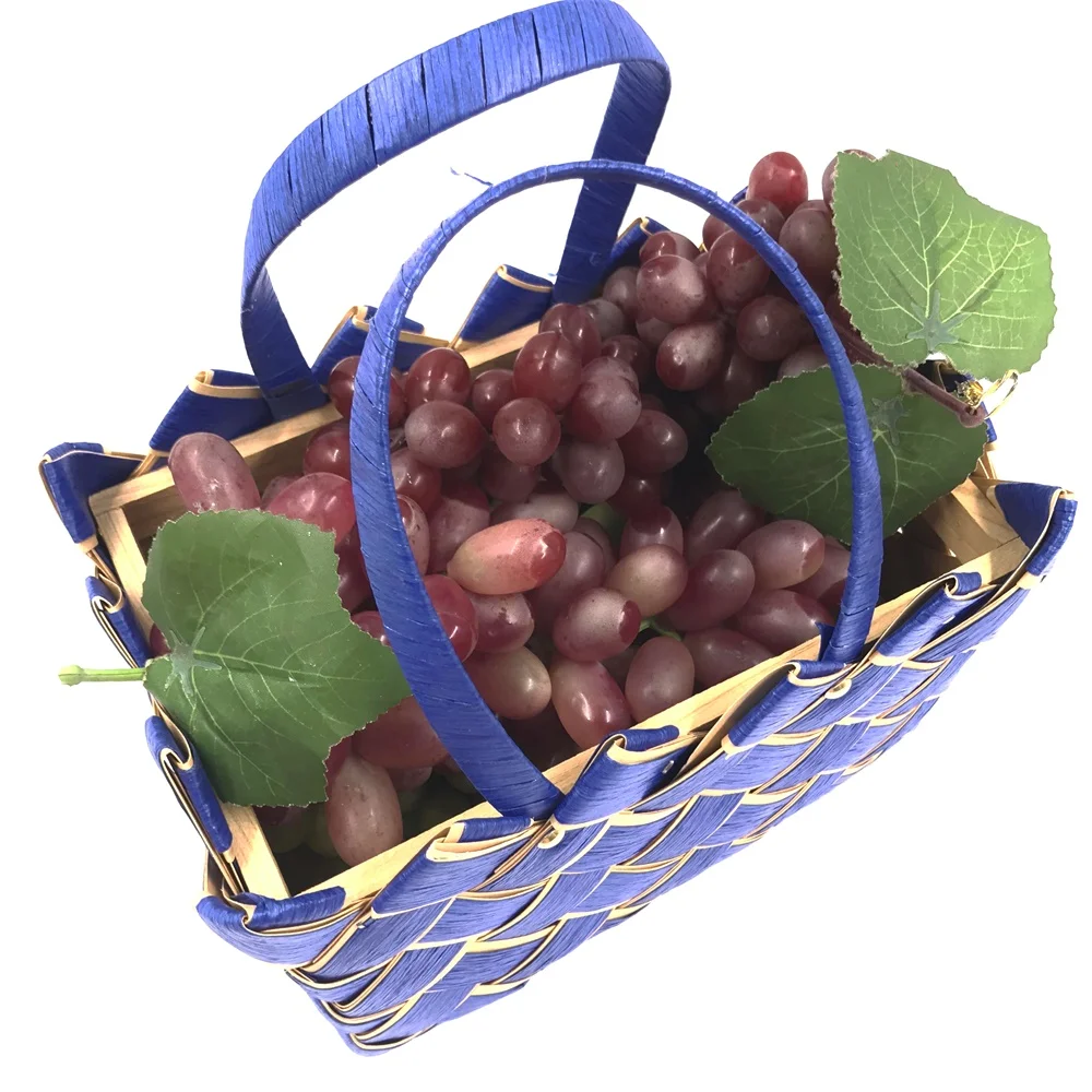 Маленькая квадратная корзина для щепы с ручками Тканые вручную деревянные корзины хранения или подарков