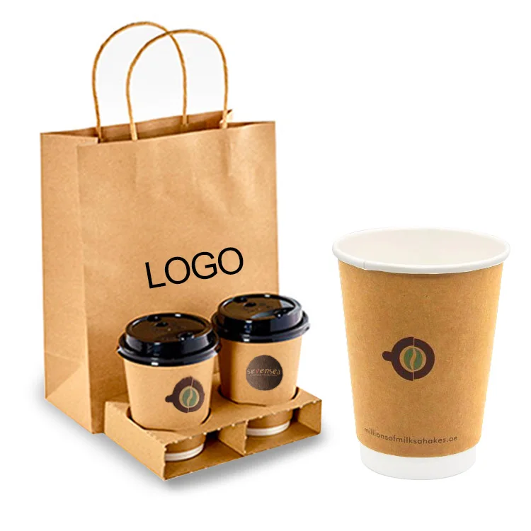 Coffee Shop Takeout Packaging Paper Coffee Cups Custom Logo Paper Bag