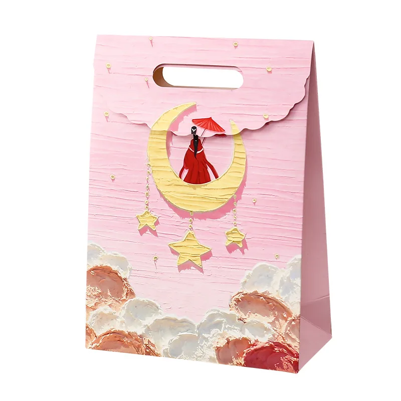 Wholesale Custom Logo Colorful Exquisite Packaging Paper Bag Literary Oil Painting Gift Bag Floral Shopping Bag With Handle