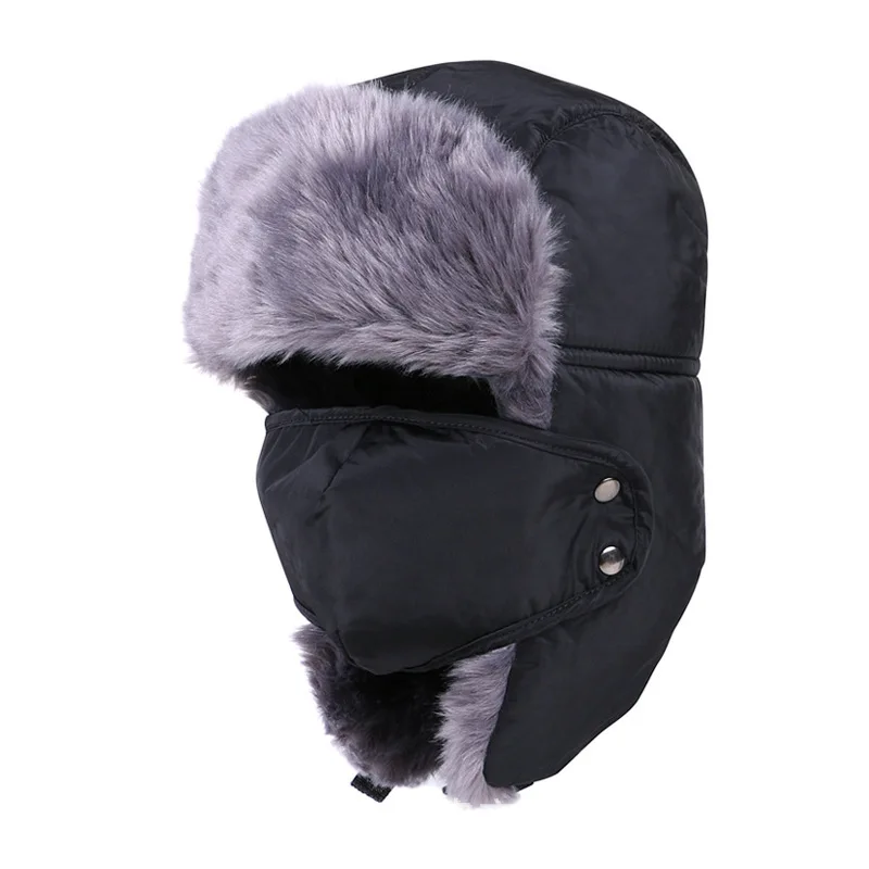 SEDEX Factory Fashion Waterproof Winter Fur Trapper Hats Warm Lei Feng Men Hat with Mask Boys Beanie Manufacturers