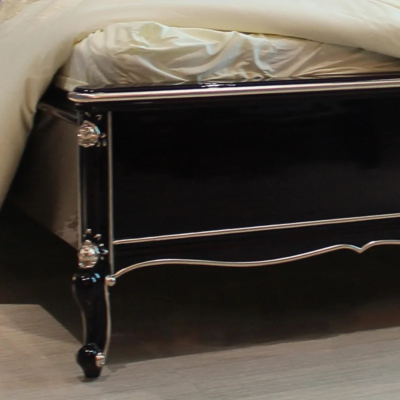 Foshan Factory-Traditional Oak Wood Luxury King Master Bedstead Carved with Dark Polish Queen Size Genuine Leather Interior