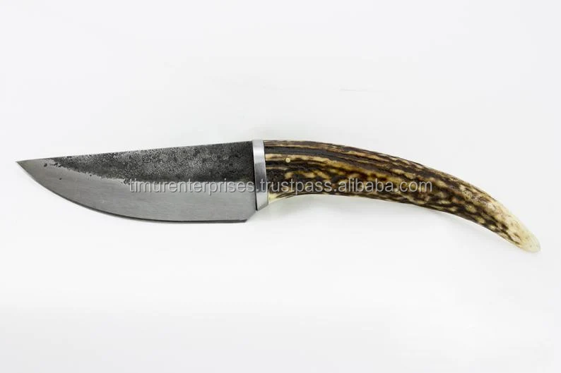 
HAND FORGED HIGH CARBON STEEL FIXED BLADE HIDDEN TANG antler knife Germanic and Viking knifes from the early Middle Ages 