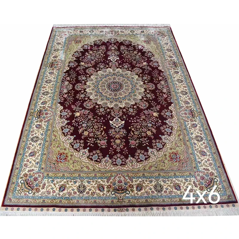 230line viscose hand knotted burgundy color rug and carpet