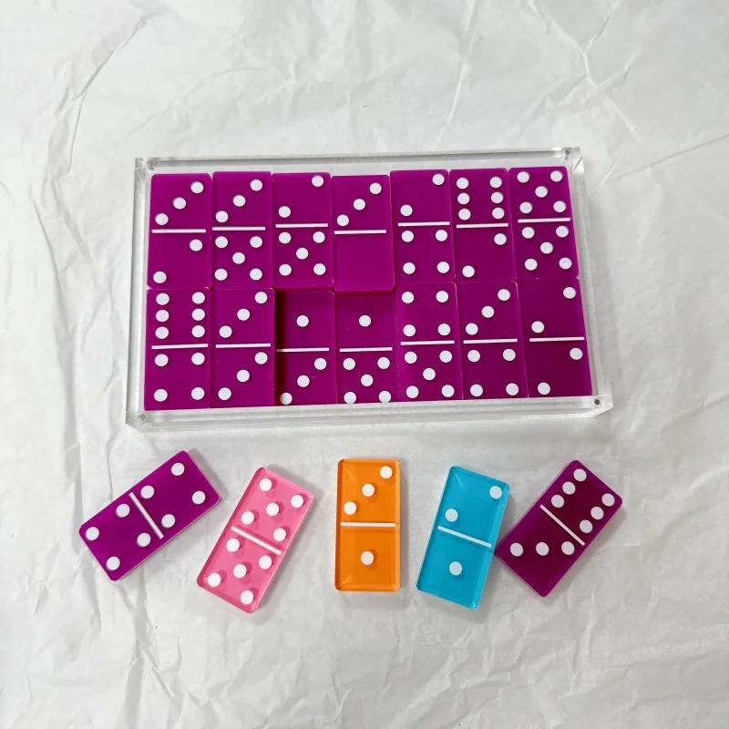 Lucite Domino Blocks For Children Custom Modern Double 6 Sublimation Dominoes Game Set Gold Acrylic Personalized Dominos Set