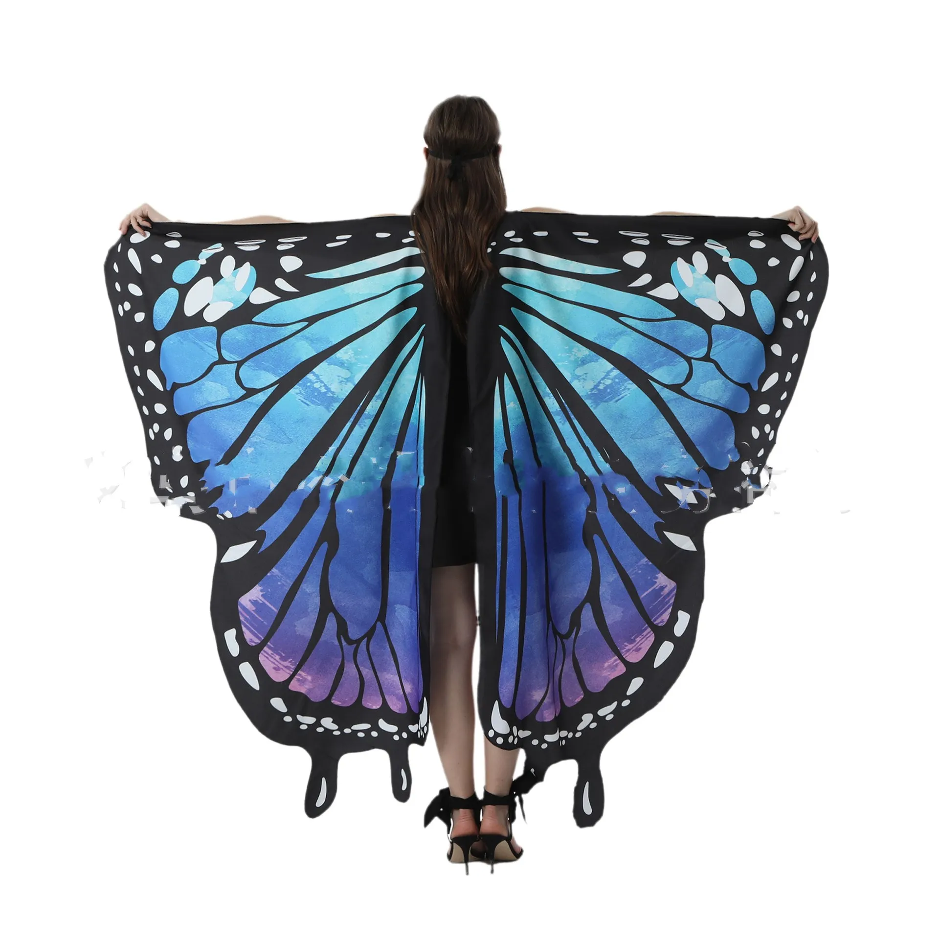 Halloween Party Costumes One Side Printing Butterfly Wings for Women Fairy Ladies Stage Outfit Accessory Belly Dance Props Adult