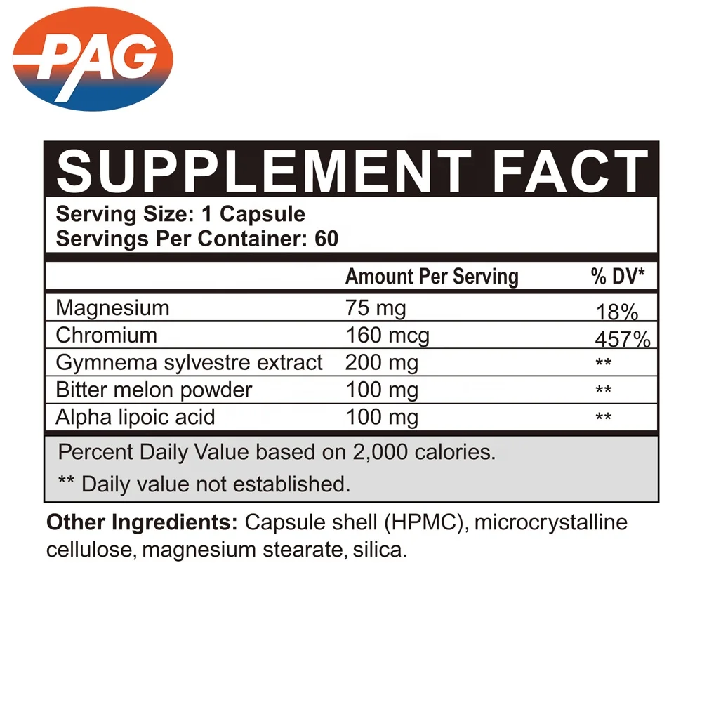 PAG Hot Sale Improve Health Magnesium Alpha Lipoic Acid Multivitamin Chromium Blood Sugar Control For Capsules