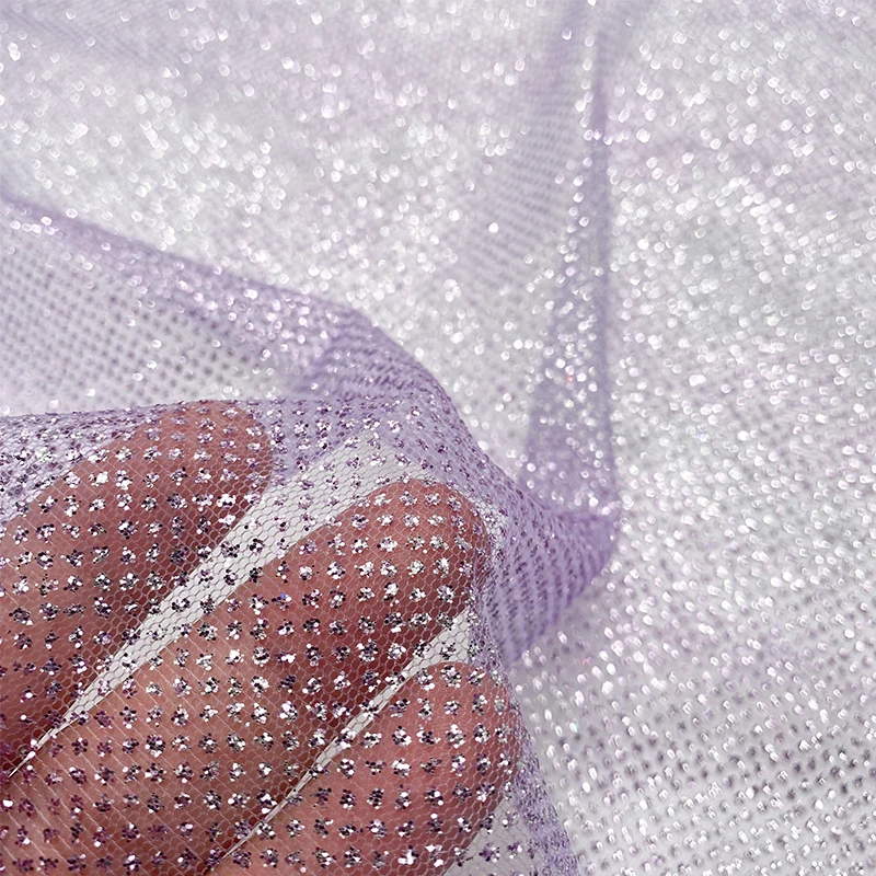 Blue 100% Polyester Net Mesh Fabric With Silver Sequins Powder Super Sparkle Glitter Tulle Fabric For Bridal Dress
