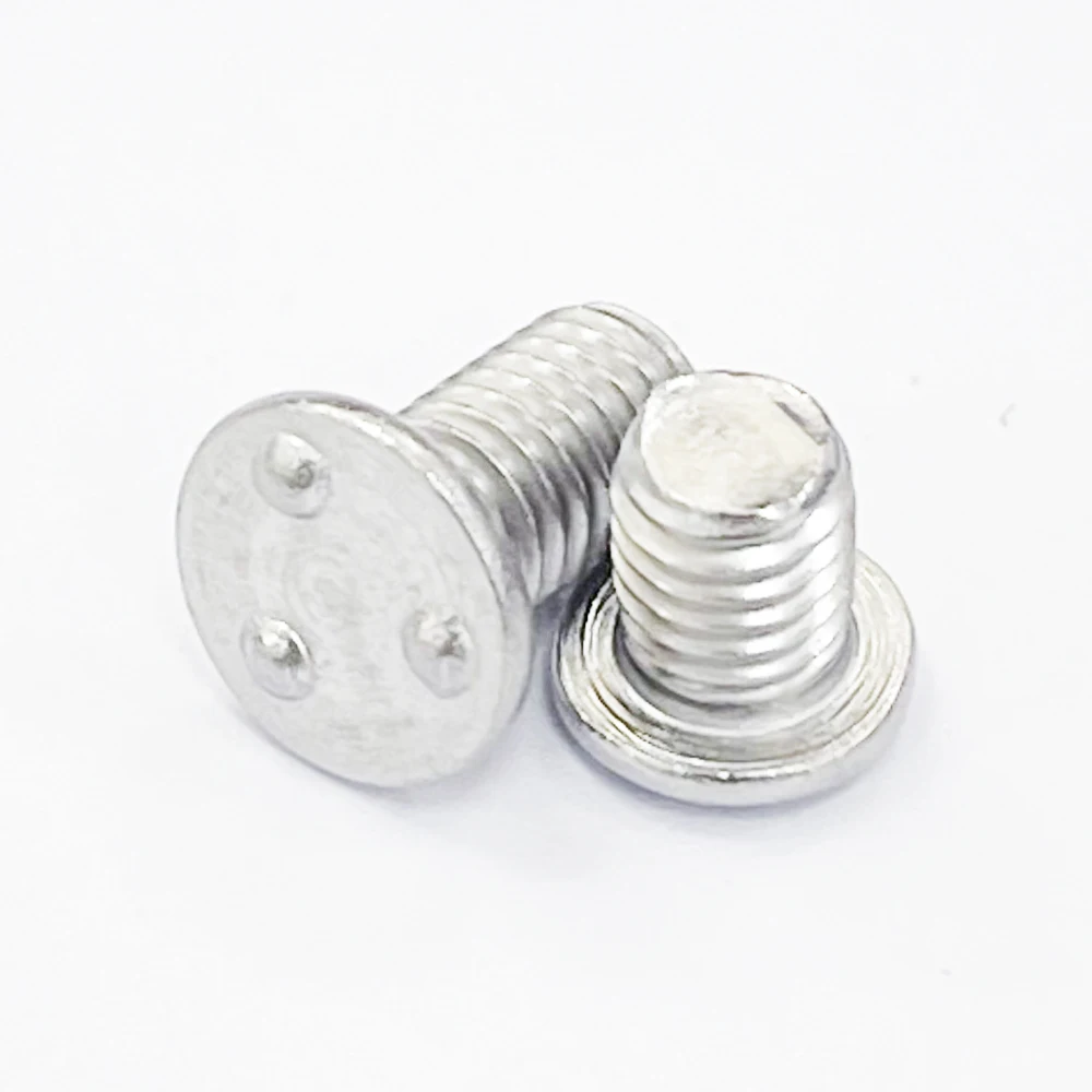 Batch customization of stainless steel upper end flat round head projection welding bolts three point flat head welding screws