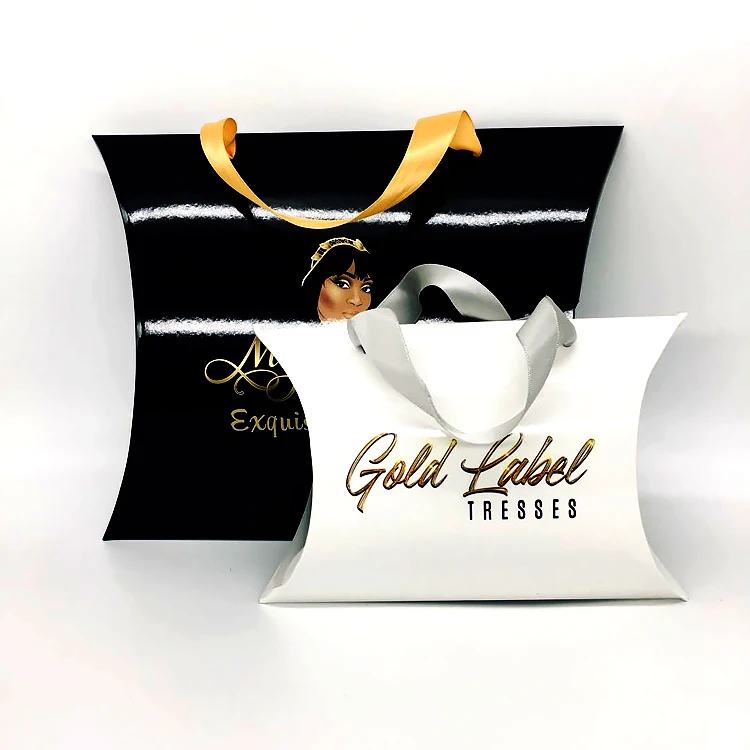 Пользовательский логотип, Роскошные блестящие человеческие волосы для наращивания, упаковочная коробка, упаковка, коробка для париков, Упаковочная Подушка, коробка для волос с ручкой