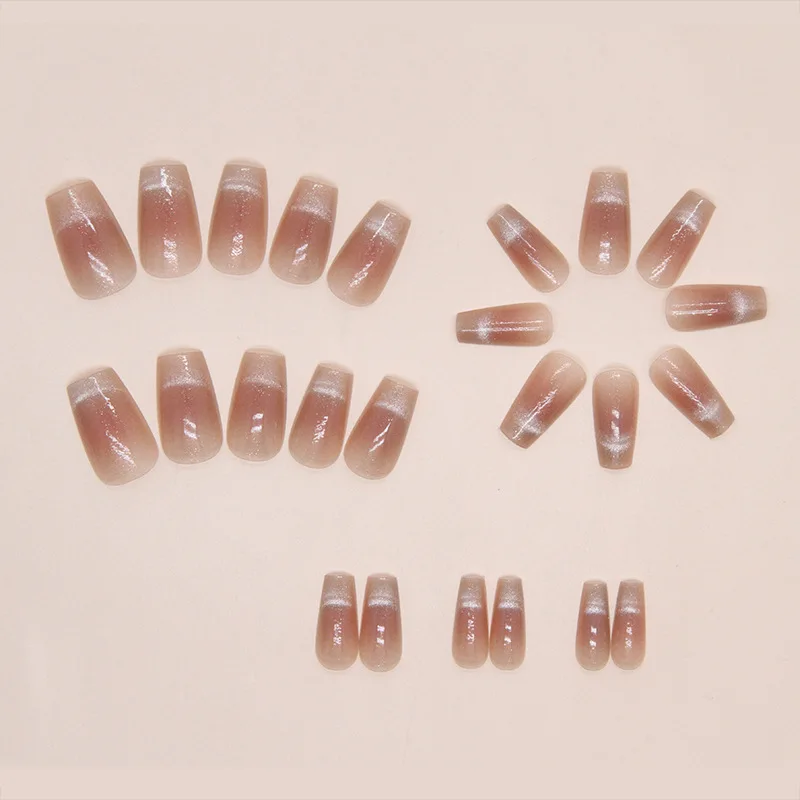 Medium Length Ballet  Nude Color Gradient Cat Eye Press On Nail 24PCS Wholesale