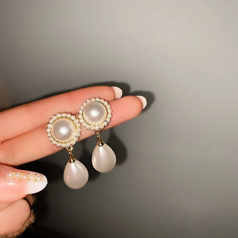  Jewelry 925 silver needle South Korea East Gate water drop pearl earrings with simple temperament