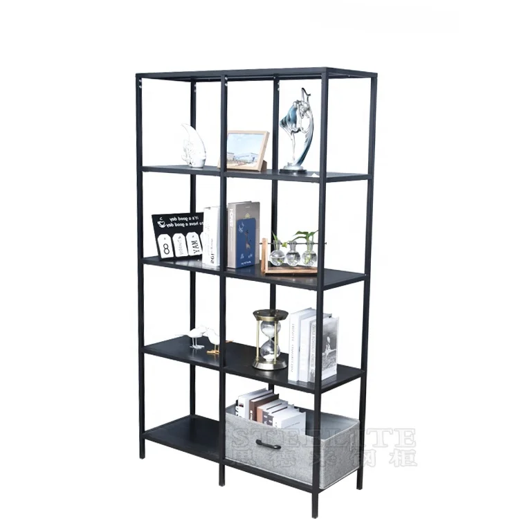Living Room Steel Tube Bookcase Metal Bookshelf Book Display Shelving Unit Organizer With 8 Storage Cube