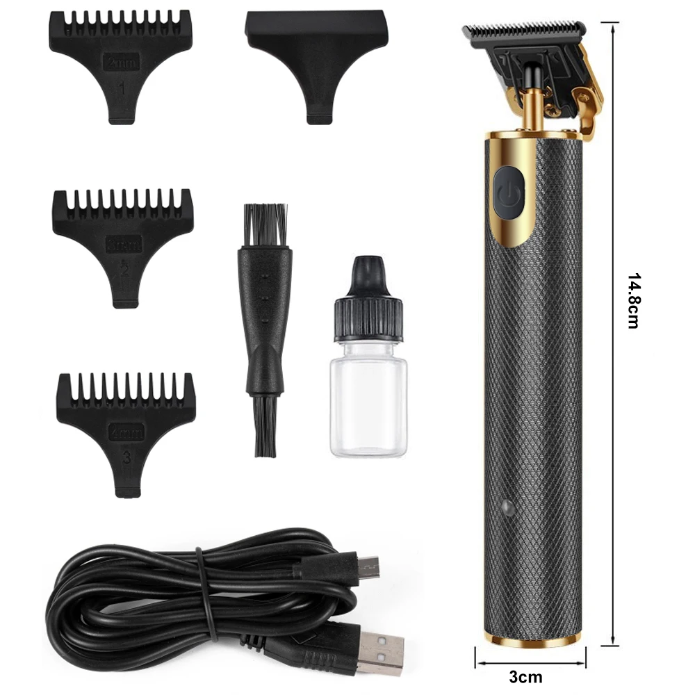
Stainless Steel T blade Beard Trimmer for Men Hair Clippers Detail Shaver Rechargeable 0mm baldheaded hair clipper 