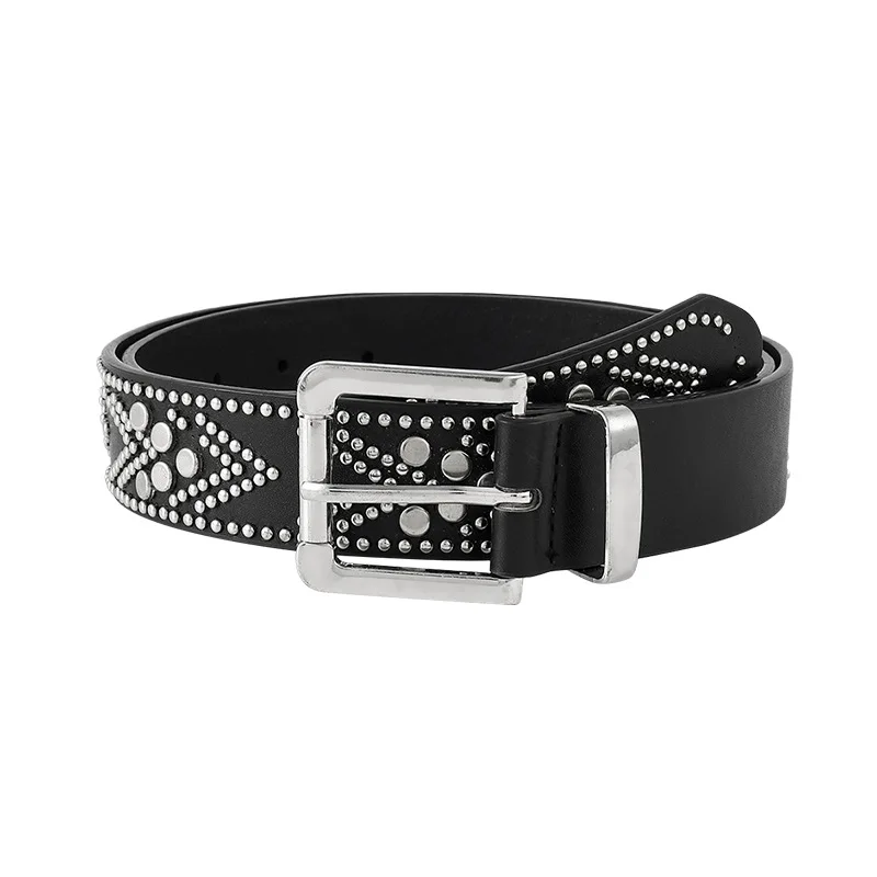 Wholesale Punk Rock Pyramid Riveted Fashion Square PU Leather Belt with Prong Buckle Personalized Design