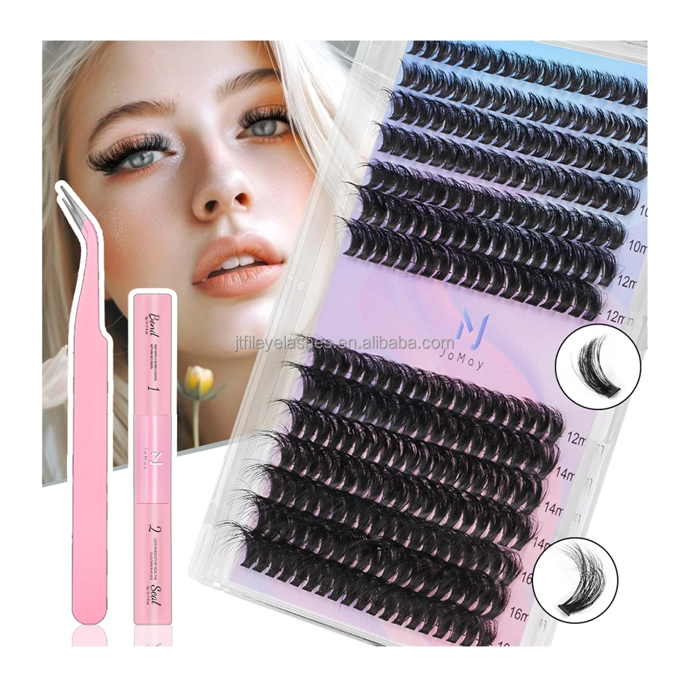 Wholesale Customized Segmented Eyelashes Cluster  Private Label 4 in 1 Mixed Sizes 8-16mm Diy Lash Extensions Cluster Lash Kit