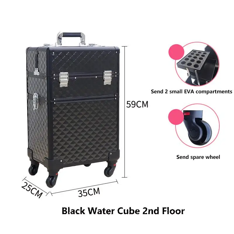 Cosmetics Aluminum Trolley Box, Rolling Makeup Train Case Trolley ,Cosmetic Train Cases on Wheels Large Capacity Traveling case