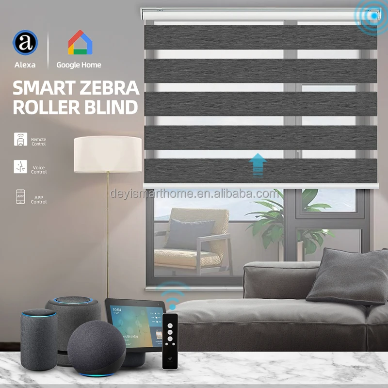 Motor Roller Zebra Remote Control SmartThings Alexa Wifi Tuya Battery Operated Roller Blinds Motorized Sunscreen Fabric