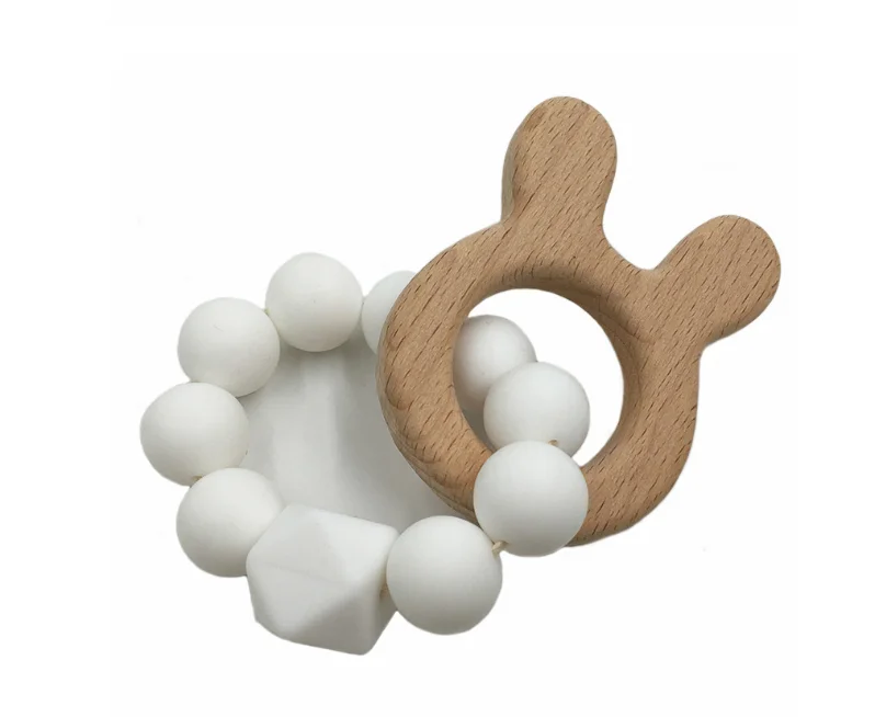 Wholesales Wooden Baby Infant Teether Beaded Animal Charm Chewing Toy Teething Bracelet