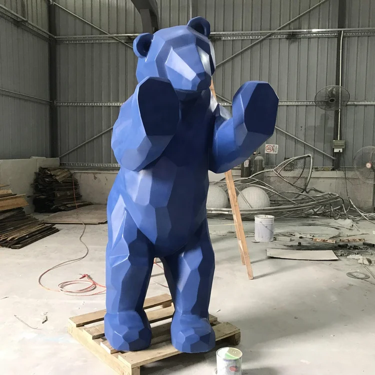 Fiberglass cartoon bear Abstract animal models with geometric shapes Outdoor large sculpture customization Decorative furnishing