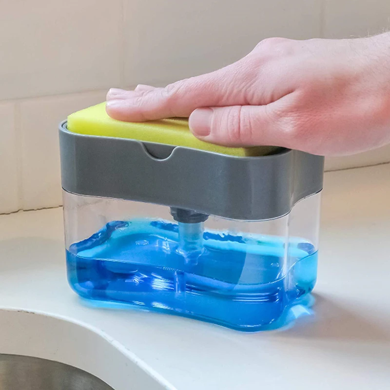 Amazon top selling clear soap pump sponge caddy liquid soap dispenser with sponge holder