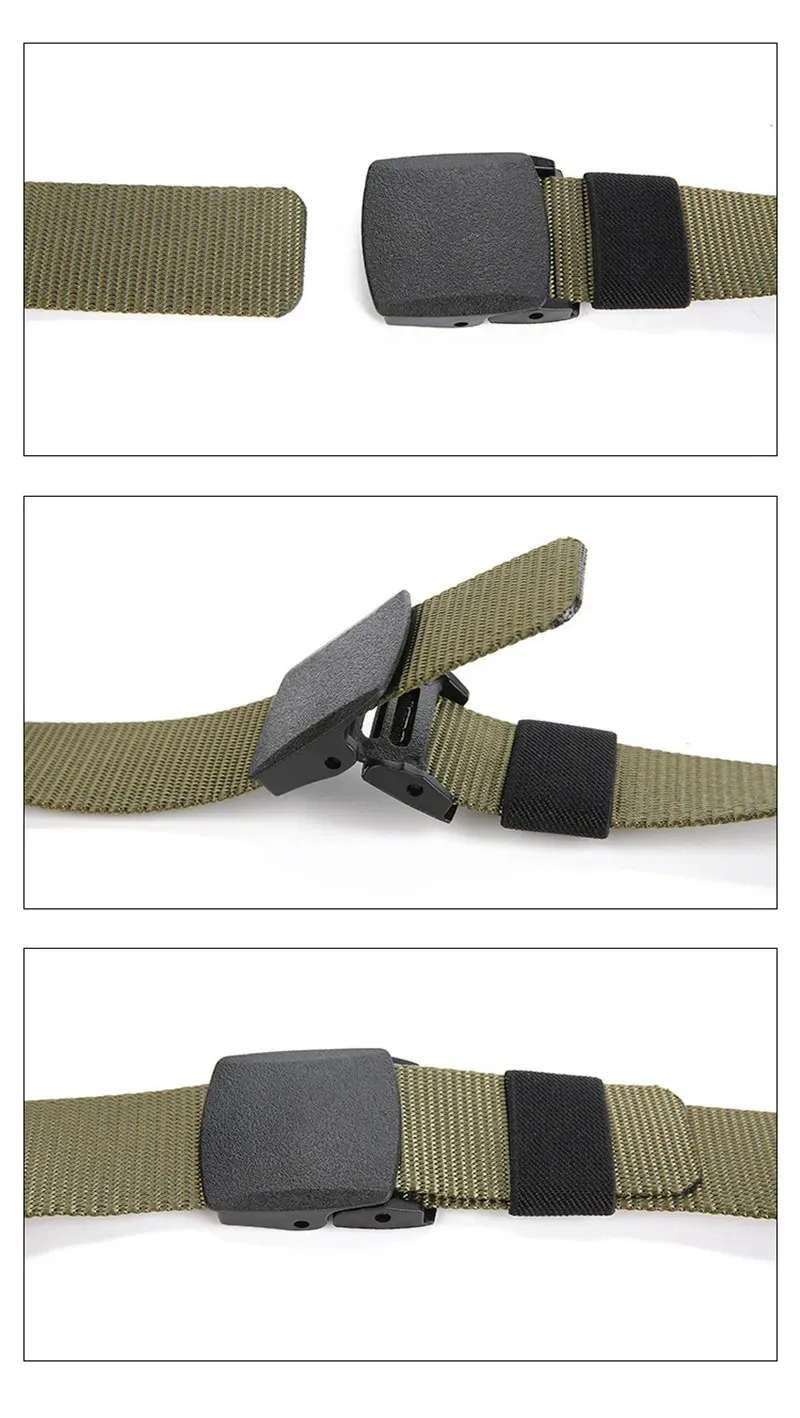 Men Belts Fashion Unisex Adjustable Belt Outdoor Travel with Plastic Buckle for Pants 120cm Tactical Waist Belt
