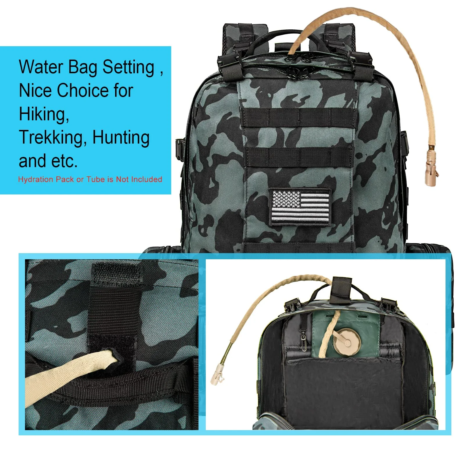 Large 60L Water Bottle Accessories Survival CVLIFE Tactical Backpack Detachable Bag Rucksack Assault Pack With Molle System