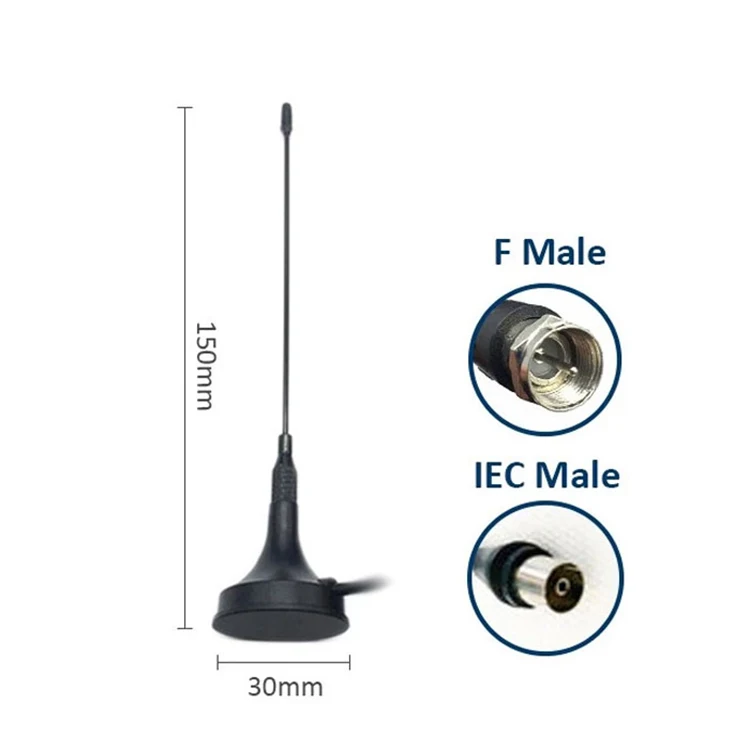 3DBI Best UHF VHF Wireless Digital Car TV Antenna F Male/iec Male for Car Tv Antenna Indoor with Magnetic Mount WL-TVE30150 50W