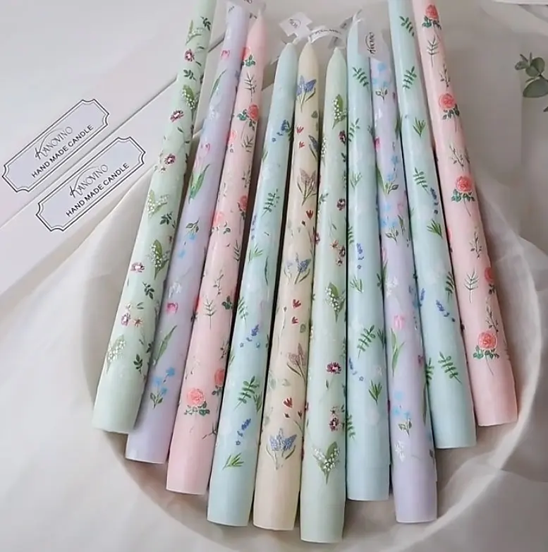 French Style Hand Painted Aromatherapy Cheap Long Wax Flameless Taper Candle