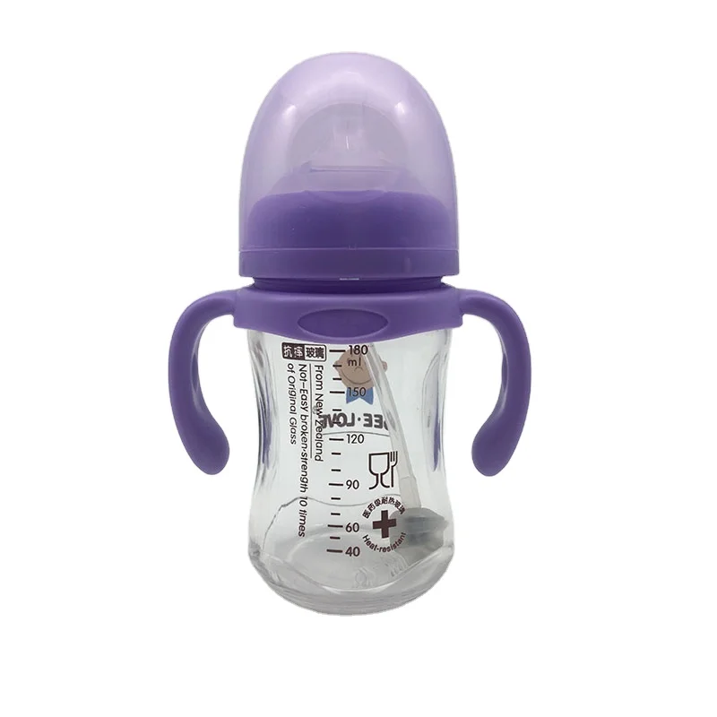 4oz bpa free custom high borosilicate glass baby milk bottle with handle