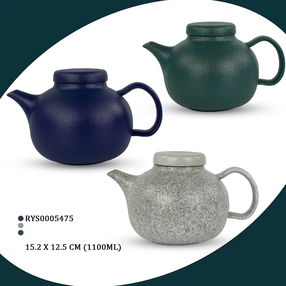 1100Cc High Fired Teapot Blue Green Rustic Tea Pot Ceramic Porcelain Teapot