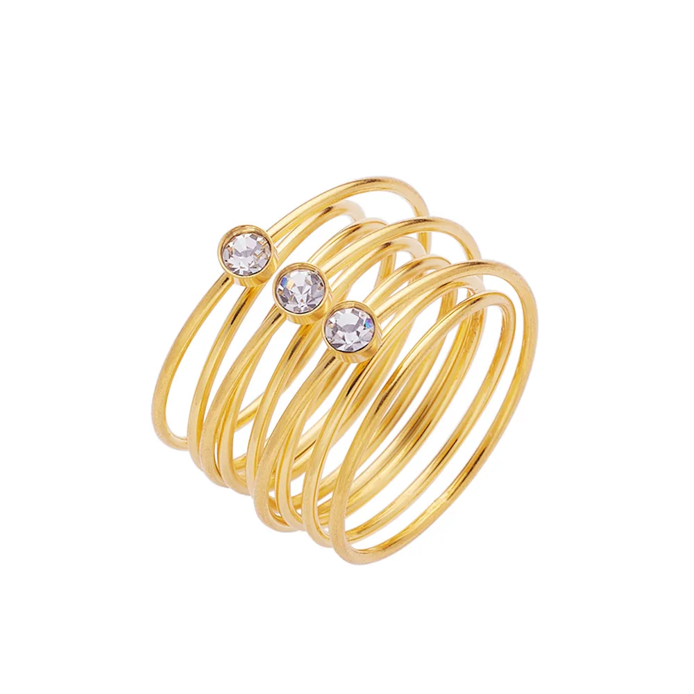 Wholesale High Polish Women Retro Ring with Pearl Zircon All-Match Tempered Stainless Steel Jewelry for Gift