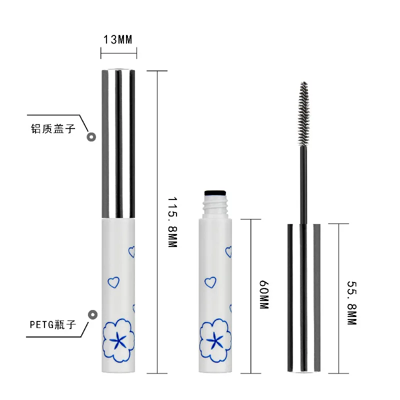 Popular slim empty eyelash mascara tubes eyeliner packaging with 2.5mm brush