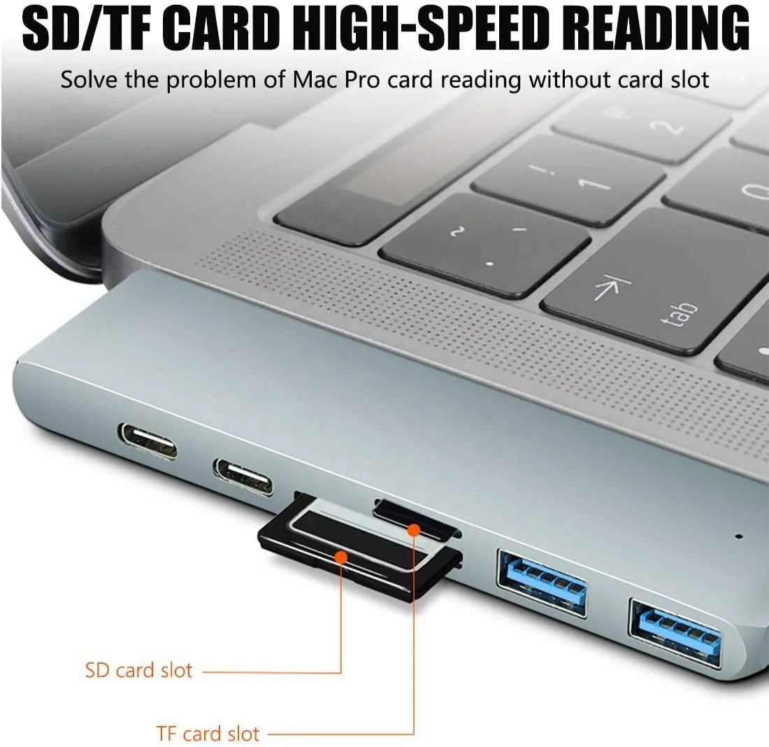 Хаб 7 в 2 Dual Type C с HDMI слотами для SD TF карт Thunderbolt 3(USBC) быстрая зарядка PD USB 3 0