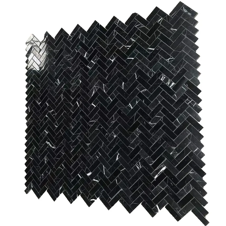 Modern China Black Marquina marble Herringbone shape mosaic tiles for floor and wall