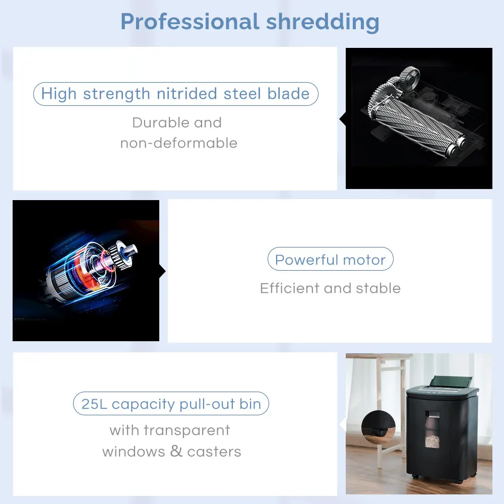 Auto Feed Paper Shredder 150 Sheet Micro Cut Document & Credit Card Quiet Commercial Heavy Duty Shredder with 25L Pull-out Bin