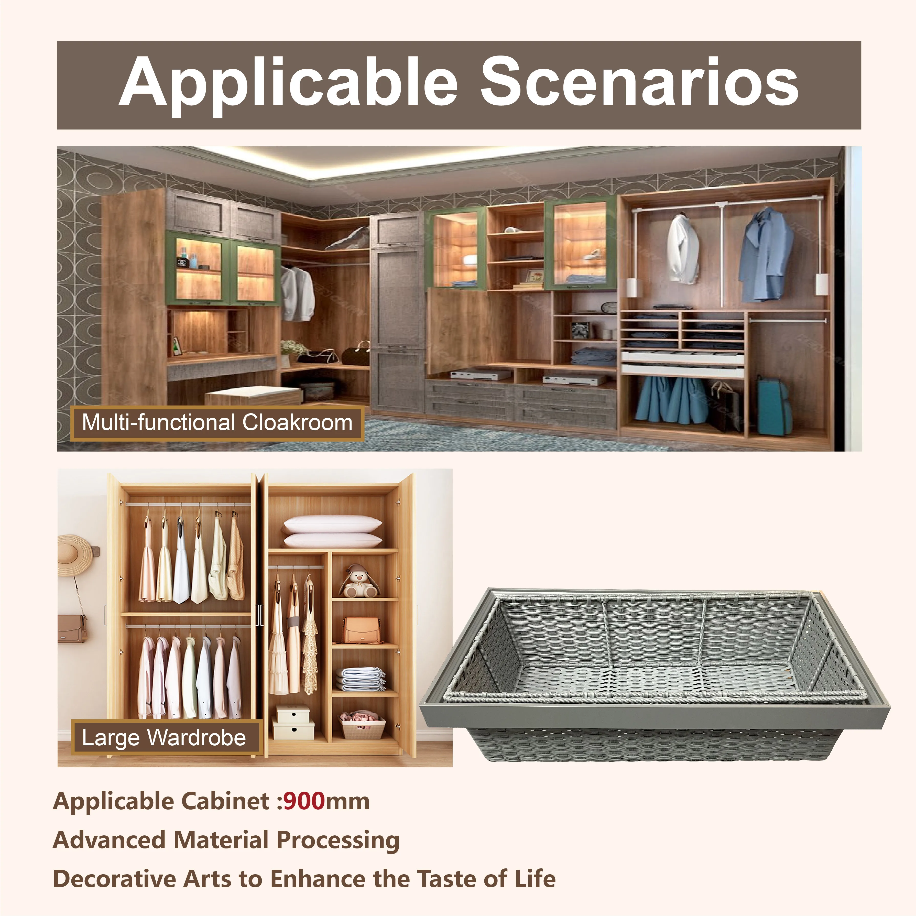 Wardrobe Clothes Storage Tray Delicate Appearance Multifunction Rattan Tshirt Organizer Large Gray Wicker Baskets for Blankets
